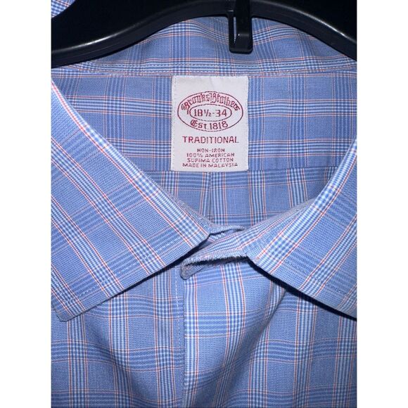 Brooks Brothers Button Down Shirt Striped Non-Iron Traditional Fit 18.5 - 34 Sup - Picture 1 of 6